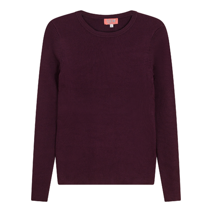 Ribbed Knit Crew Neck Sweater Dark Wine