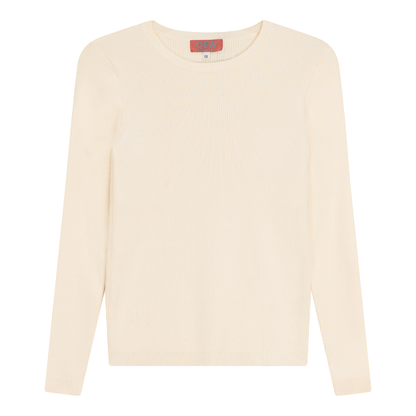 Ribbed Knit Crew Neck Sweater Off White