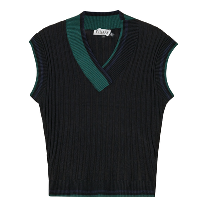 Color Blocked Knit Vest Black