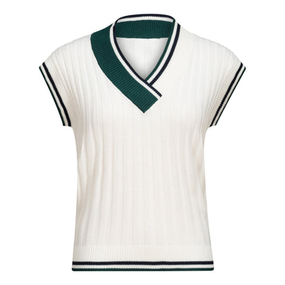 Color Blocked Knit Vest Cream