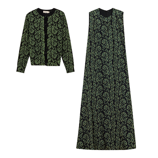 Printed Maxi Jumper Sweater Set Black Olive