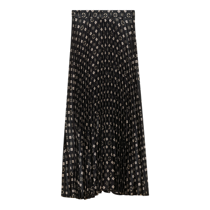 Accordian Pleated Abstract Midi Skirt Black Stone