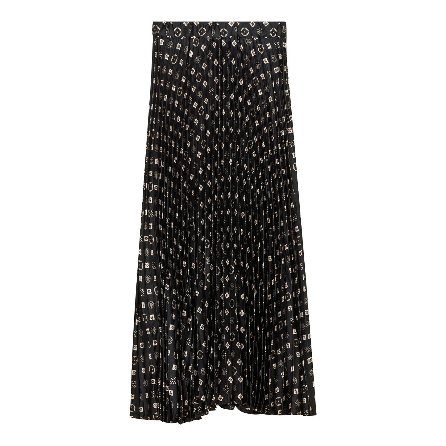 Accordian Pleated Abstract Midi Skirt Black Stone
