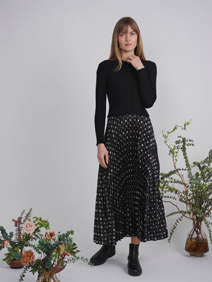 Accordian Pleated Abstract Midi Skirt
