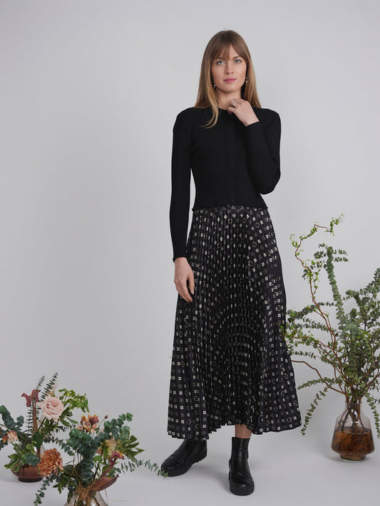 Accordian Pleated Abstract Midi Skirt