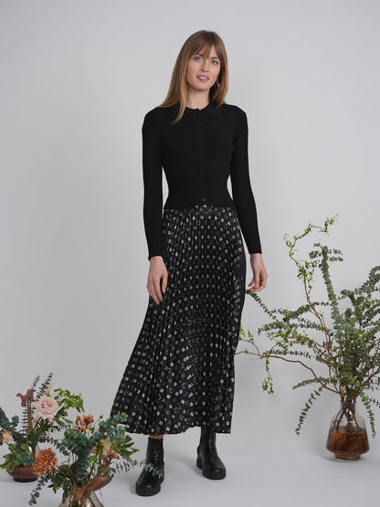 Accordian Pleated Abstract Midi Skirt