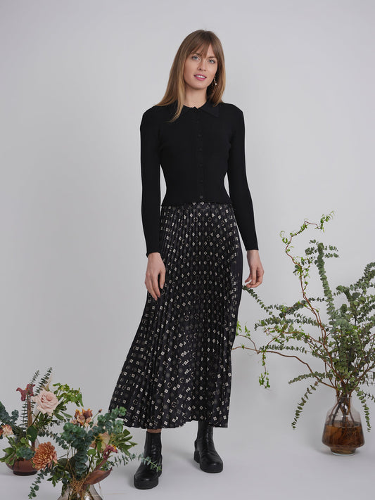 Accordian Pleated Abstract Midi Skirt
