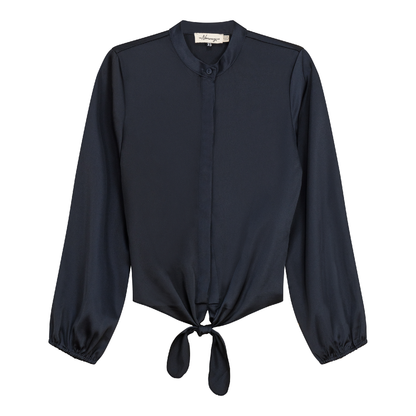 Satin Tie Blouse Dark Navy