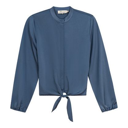 Satin Tie Blouse Steel Blue