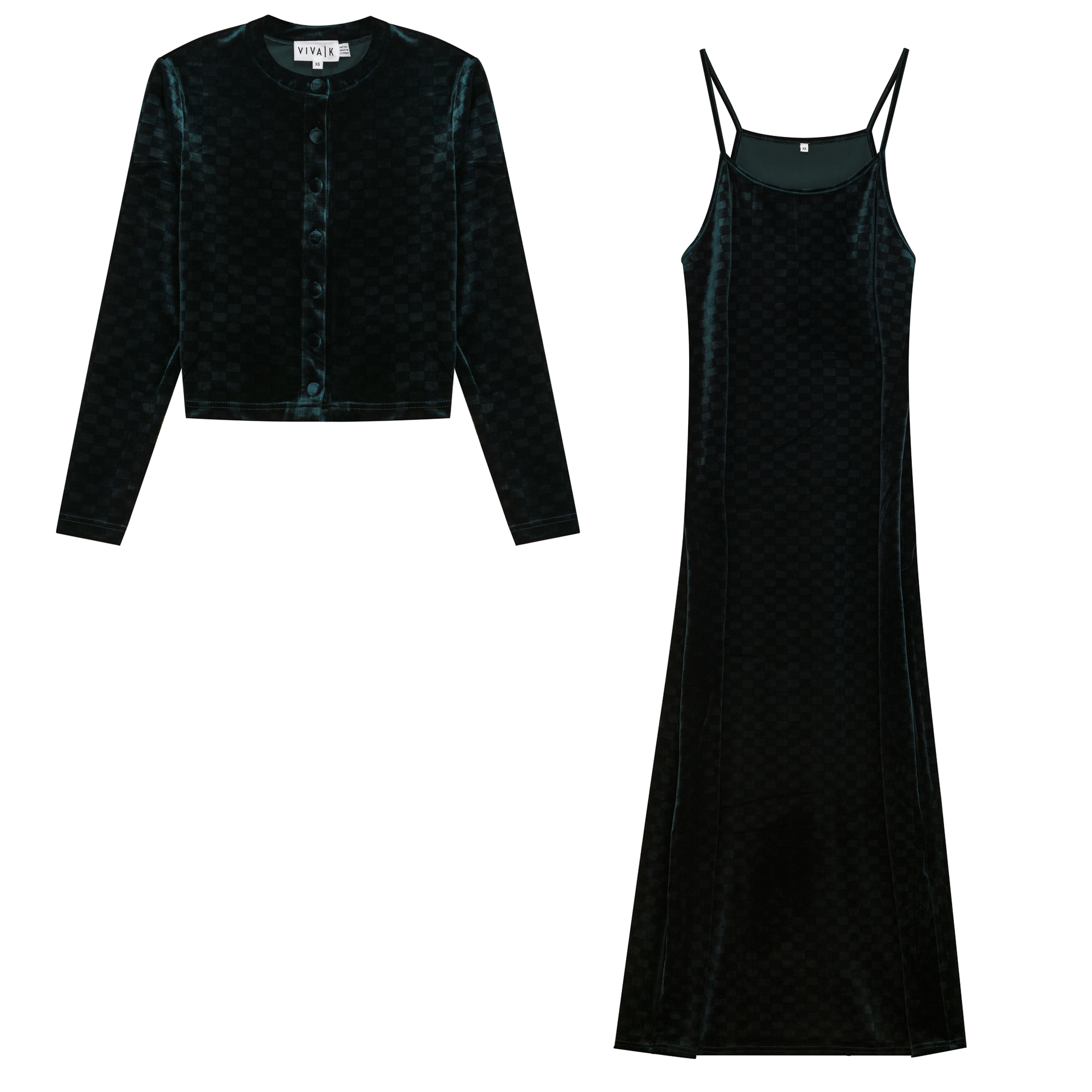 Checked Velour 2 PC Maxi Dress Everglade