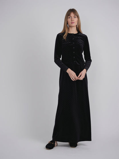 Checked Velour 2 PC Maxi Dress