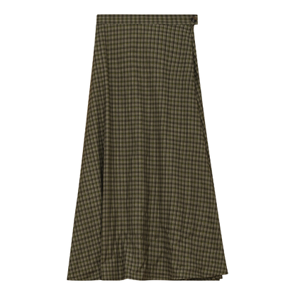 Plaid Fly Front Midi Skirt Olive