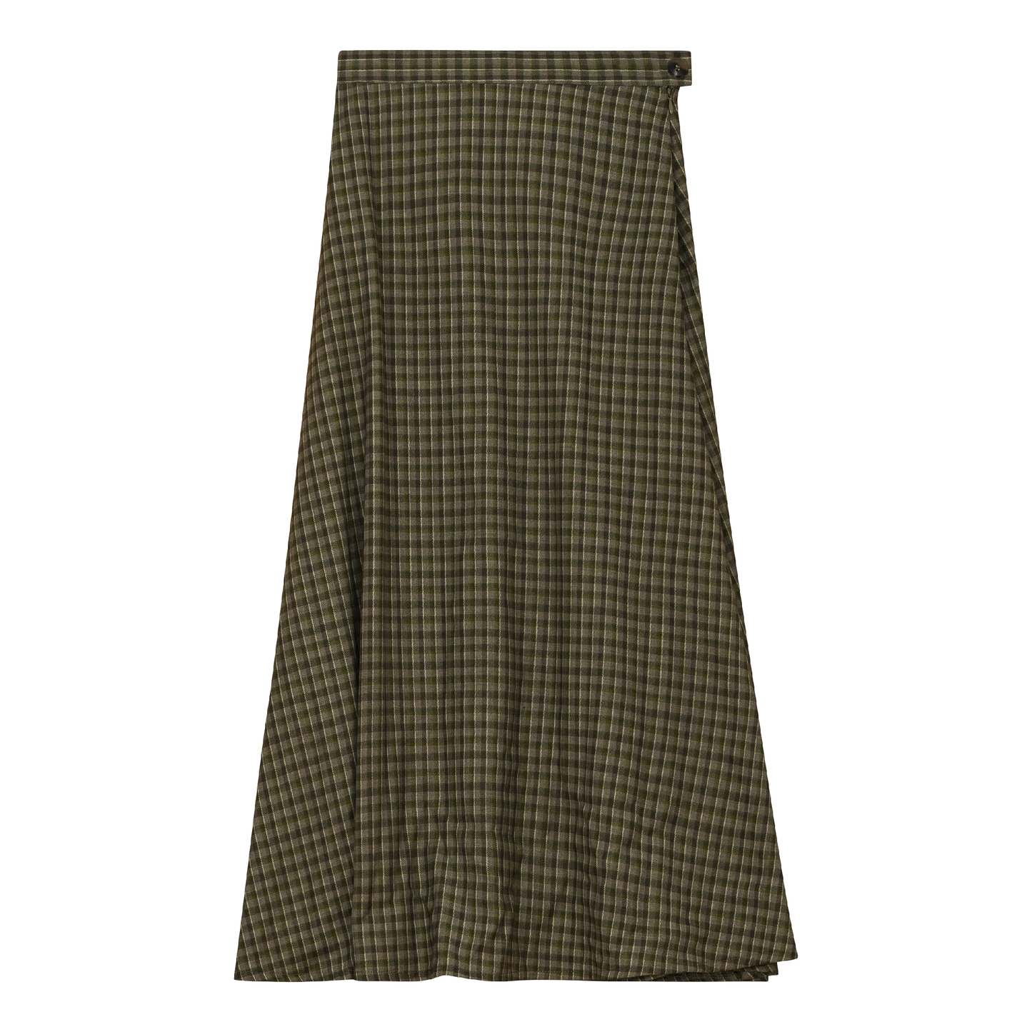 Plaid Fly Front Midi Skirt Olive