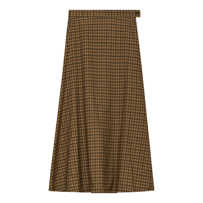 Plaid Fly Front Midi Skirt Taupe