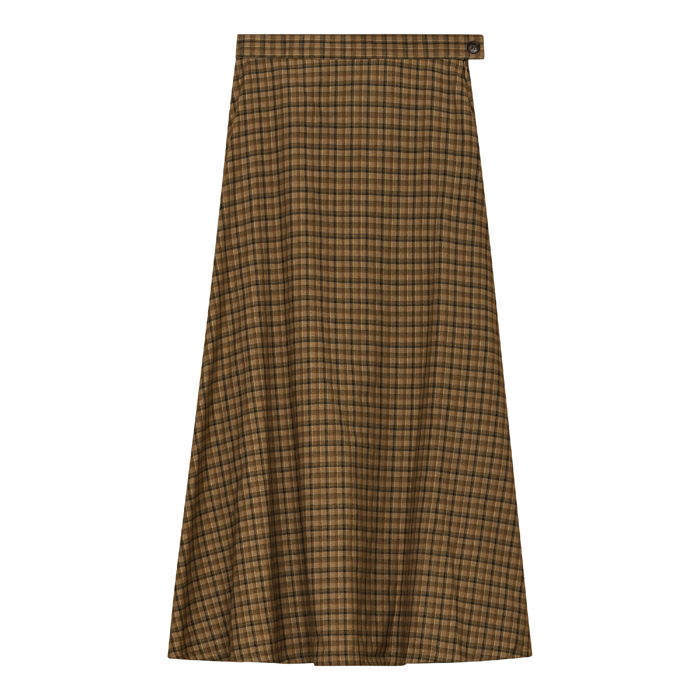 Plaid Fly Front Midi Skirt Taupe