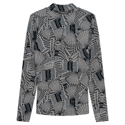 Printed Micro Mock Neck Tee Black Cream