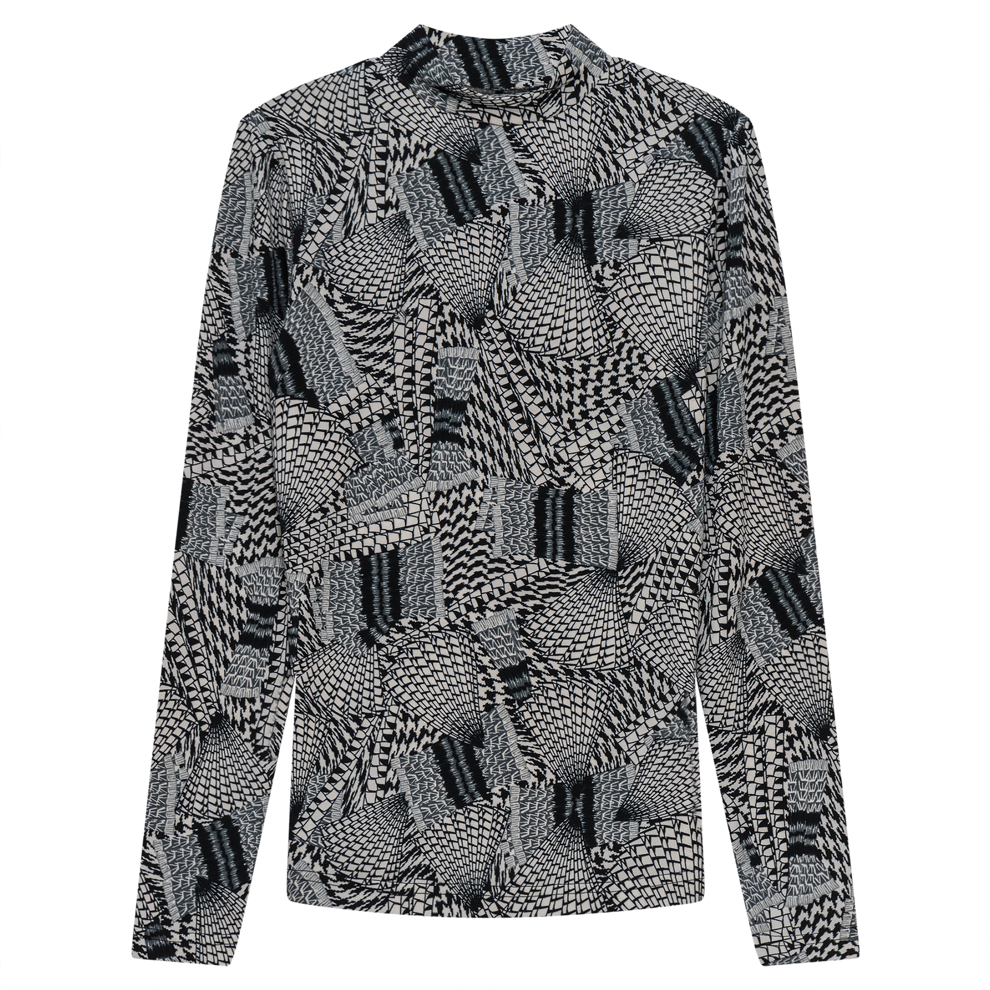 Printed Micro Mock Neck Tee Black Cream