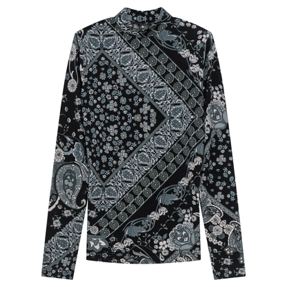 Printed Micro Mock Neck Tee Black Grey