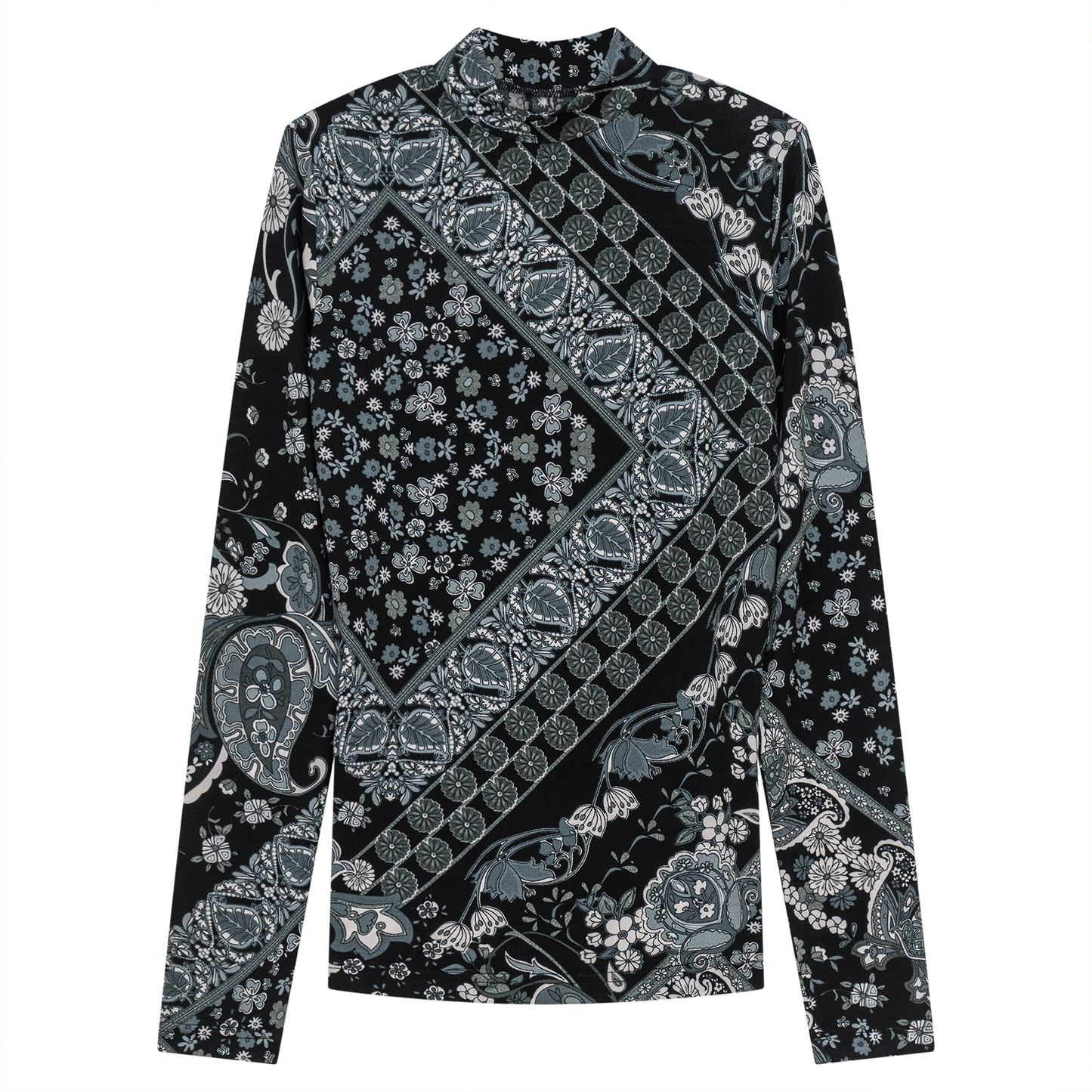 Printed Micro Mock Neck Tee Black Grey