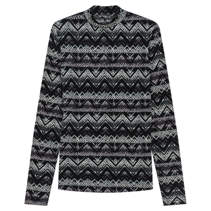 Printed Micro Mock Neck Tee Black Heather