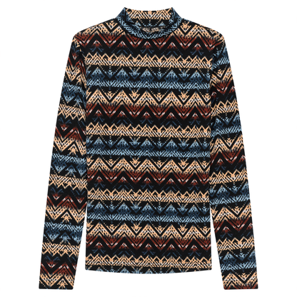 Printed Micro Mock Neck Tee Black Multi