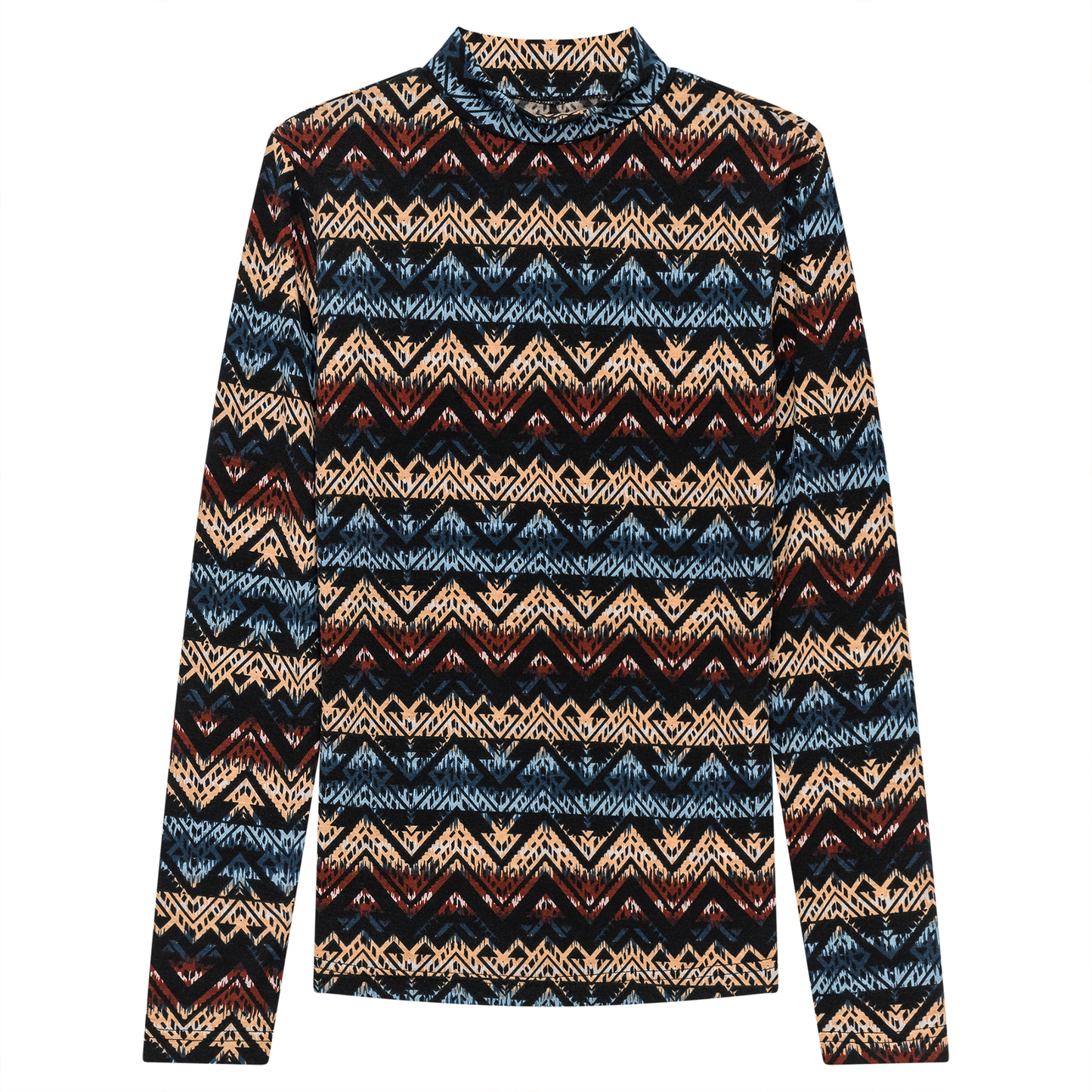 Printed Micro Mock Neck Tee Black Multi