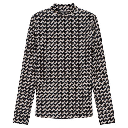 Printed Micro Mock Neck Tee Black Stone