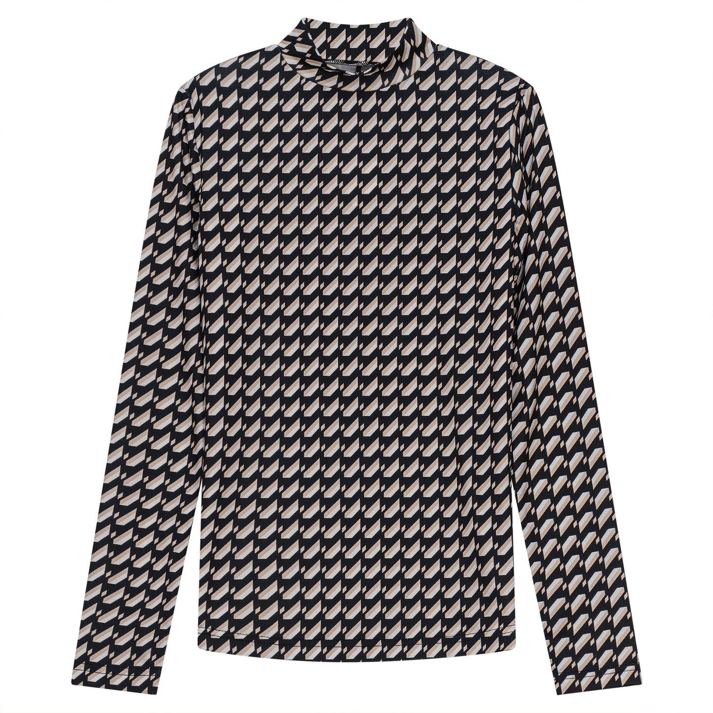 Printed Micro Mock Neck Tee Black Stone