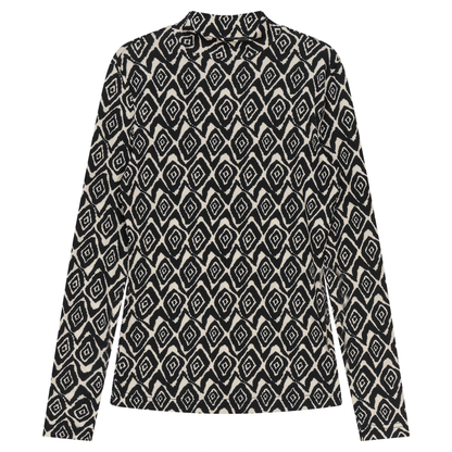 Printed Knit Mock Neck Tee Black Diamond