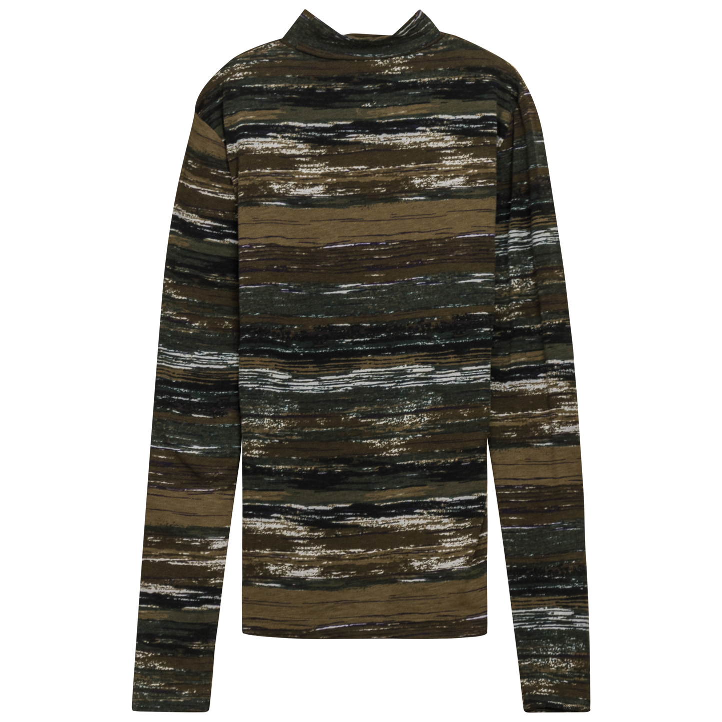 Printed Knit Mock Neck Tee Black Olive