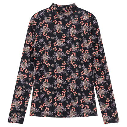 Printed Knit Mock Neck Tee Black