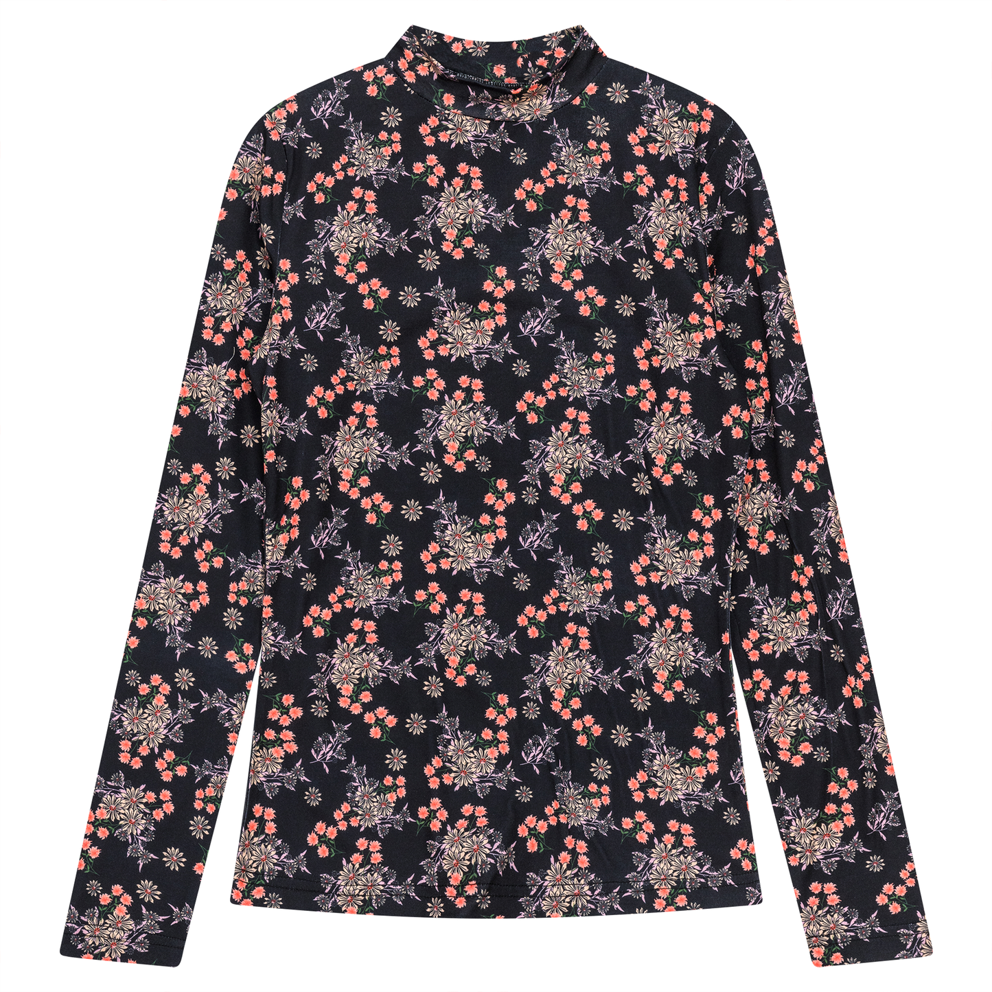 Printed Knit Mock Neck Tee Black