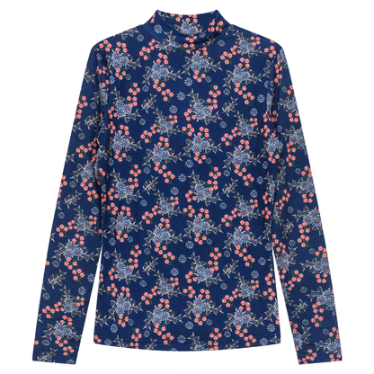 Printed Knit Mock Neck Tee Dark Blue