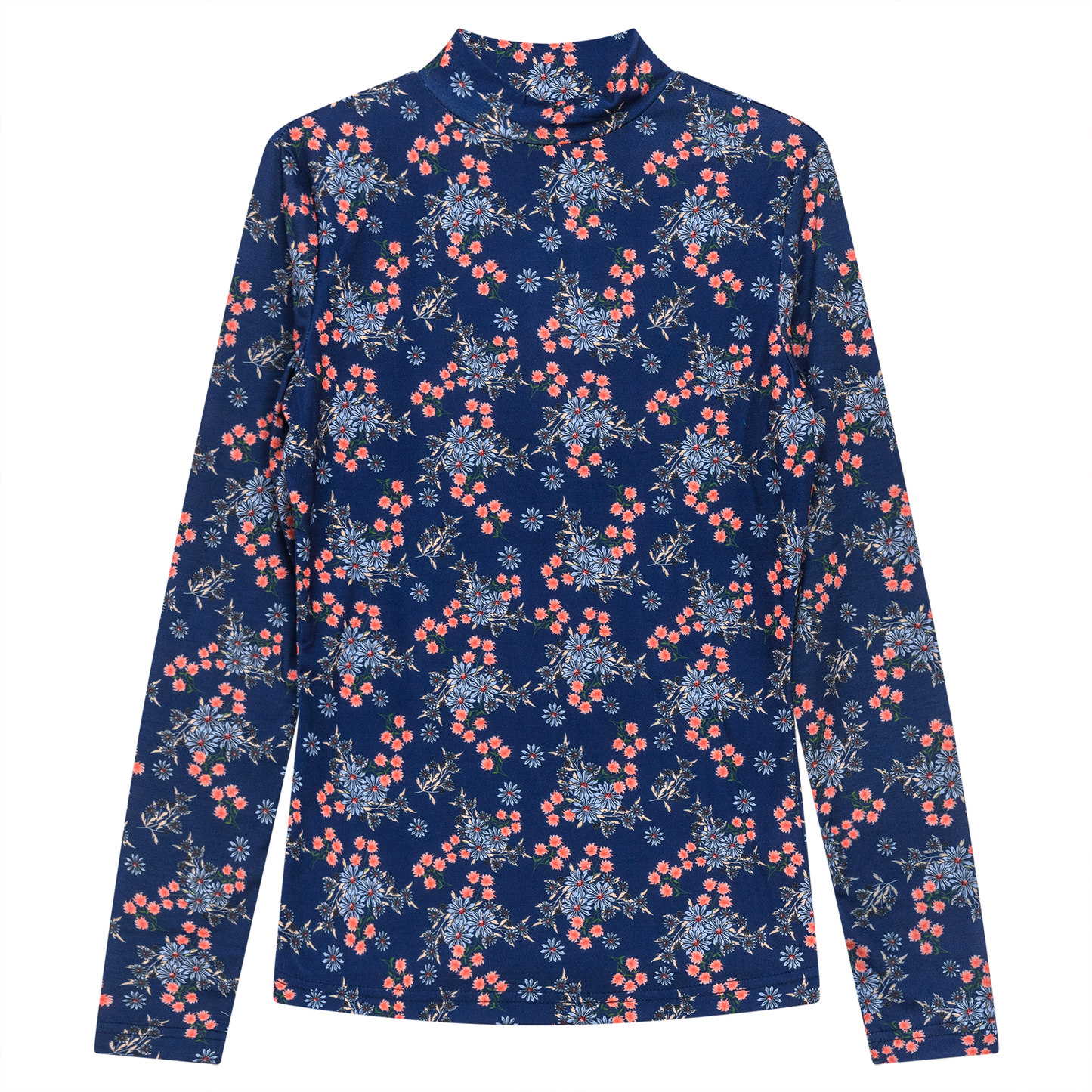 Printed Knit Mock Neck Tee Dark Blue