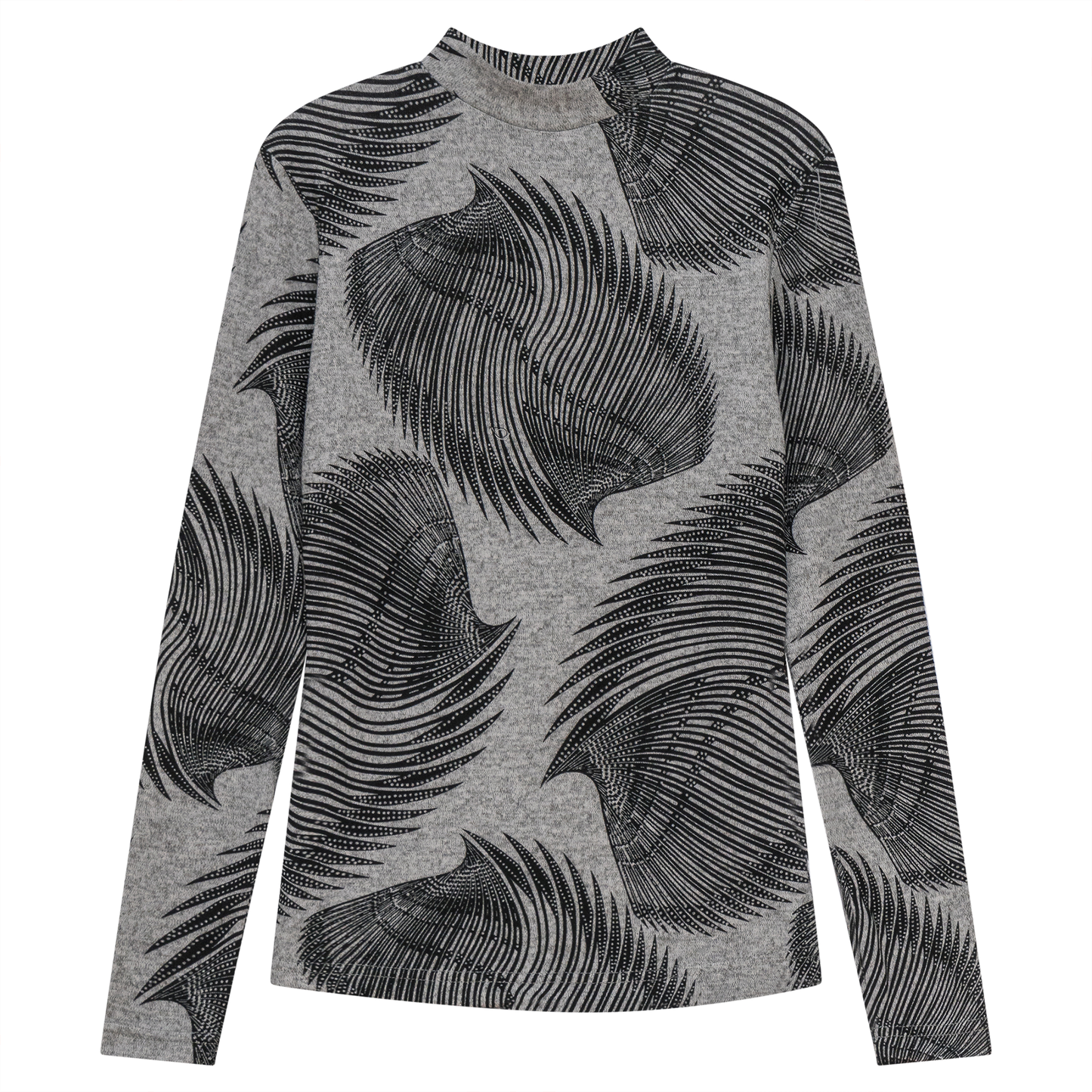 Printed Knit Mock Neck Tee Grey Wave