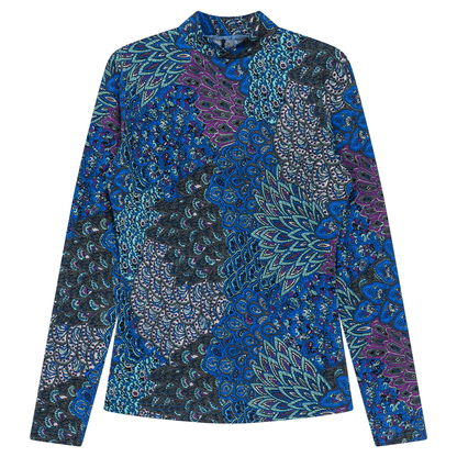 Printed Knit Mock Neck Tee Sapphire