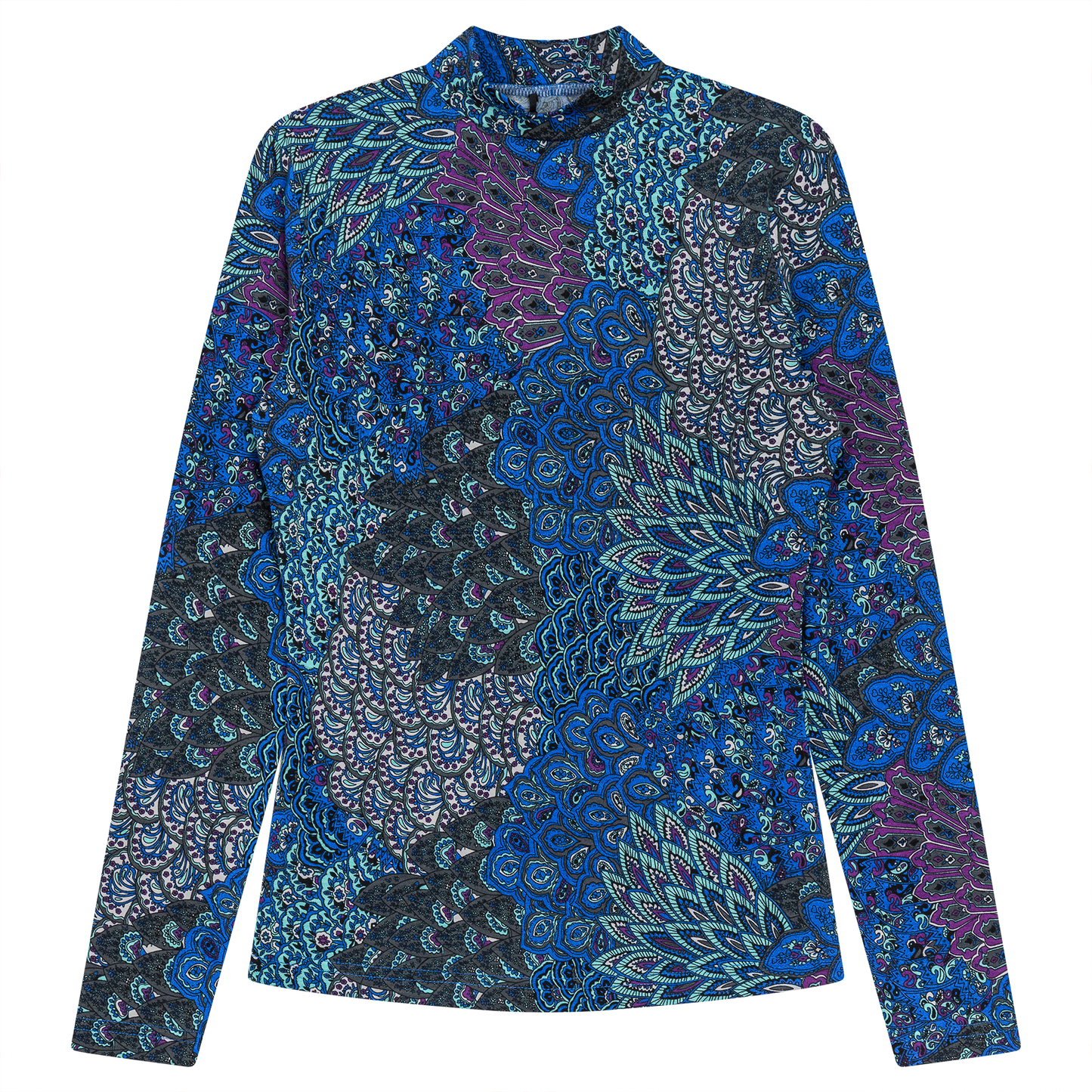 Printed Knit Mock Neck Tee Sapphire