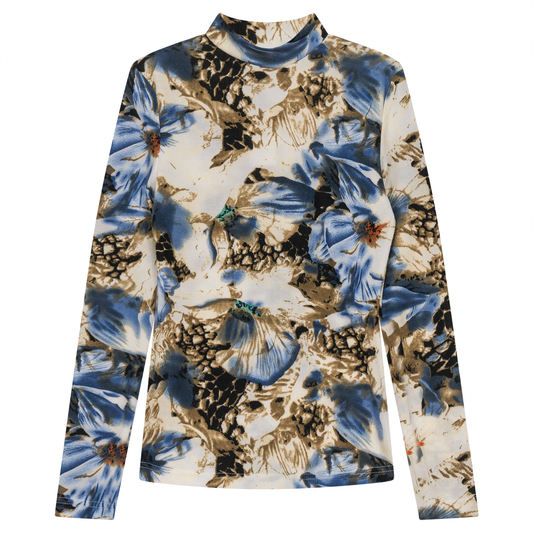 Printed Knit Mock Neck Tee Stone Blue