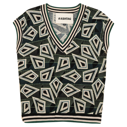 Printed Knit Sweater Vest Black Olive