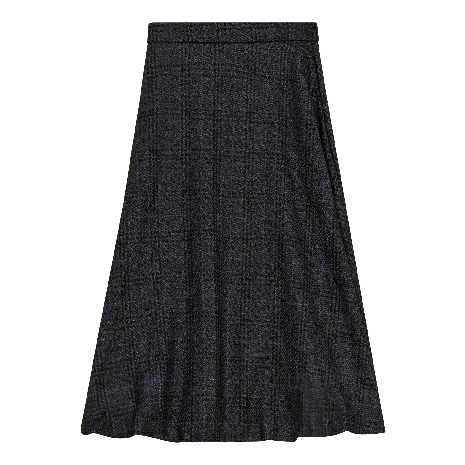 Waist A Line Midi Plaid Skirt Charcoal Plaid