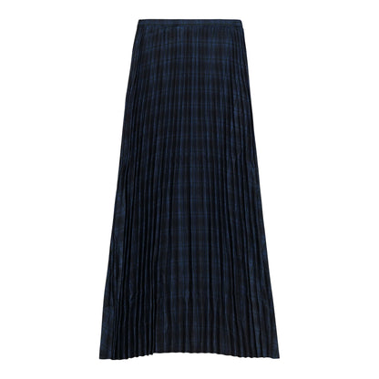 Plaid Accordion Pleated Midi Skirt Black Plaid