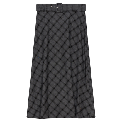 Plaid Belted Skirt Charcoal Black