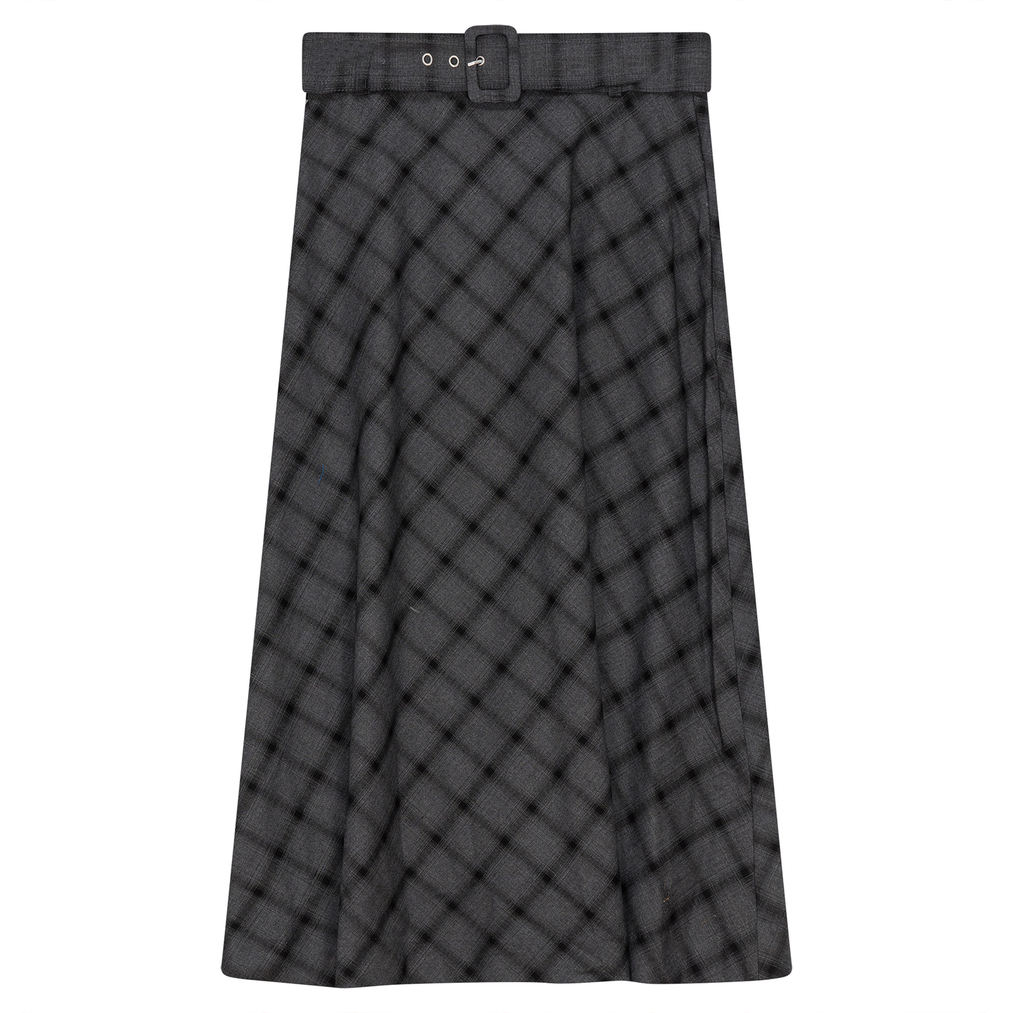 Plaid Belted Skirt Charcoal Black