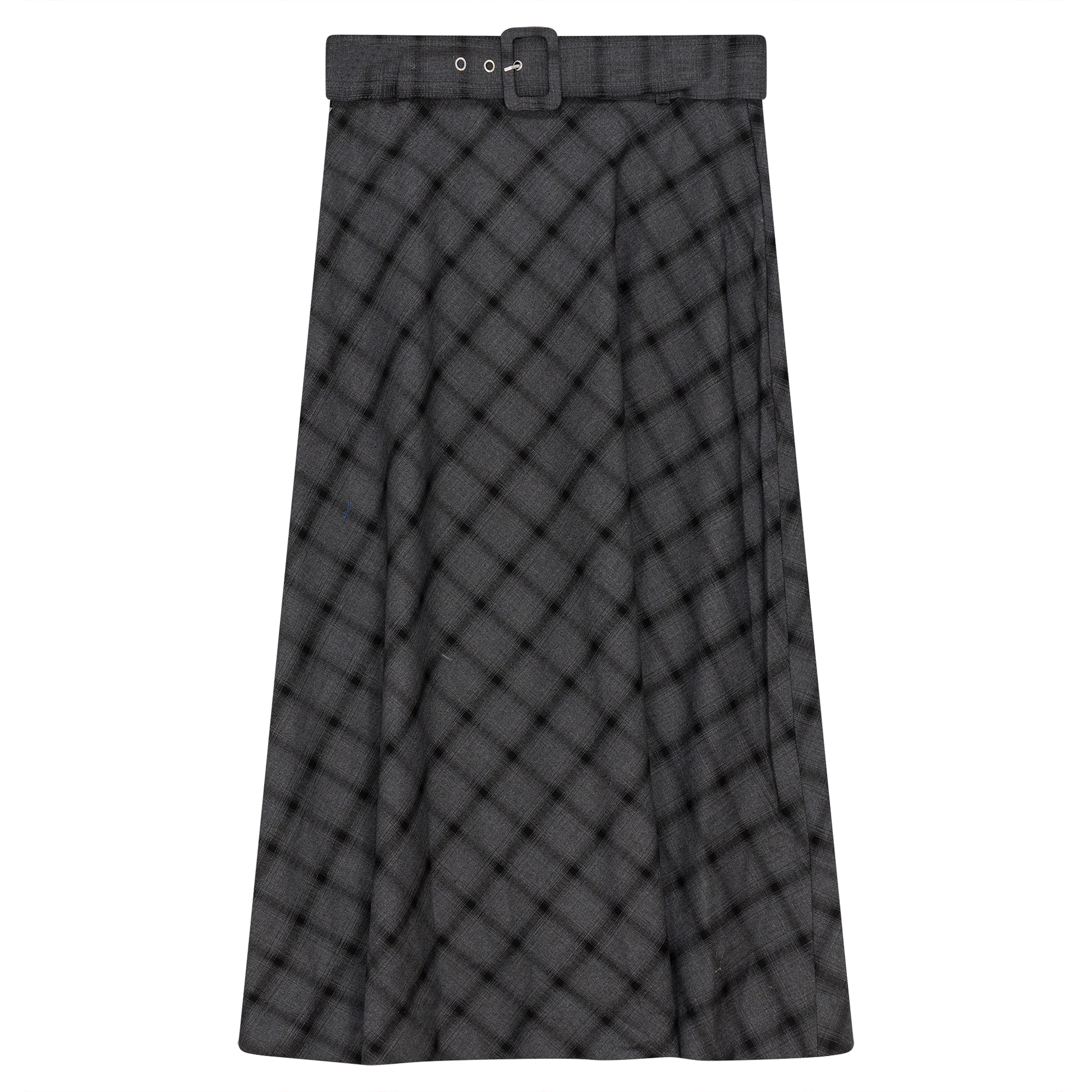 Plaid Belted Skirt Charcoal Black