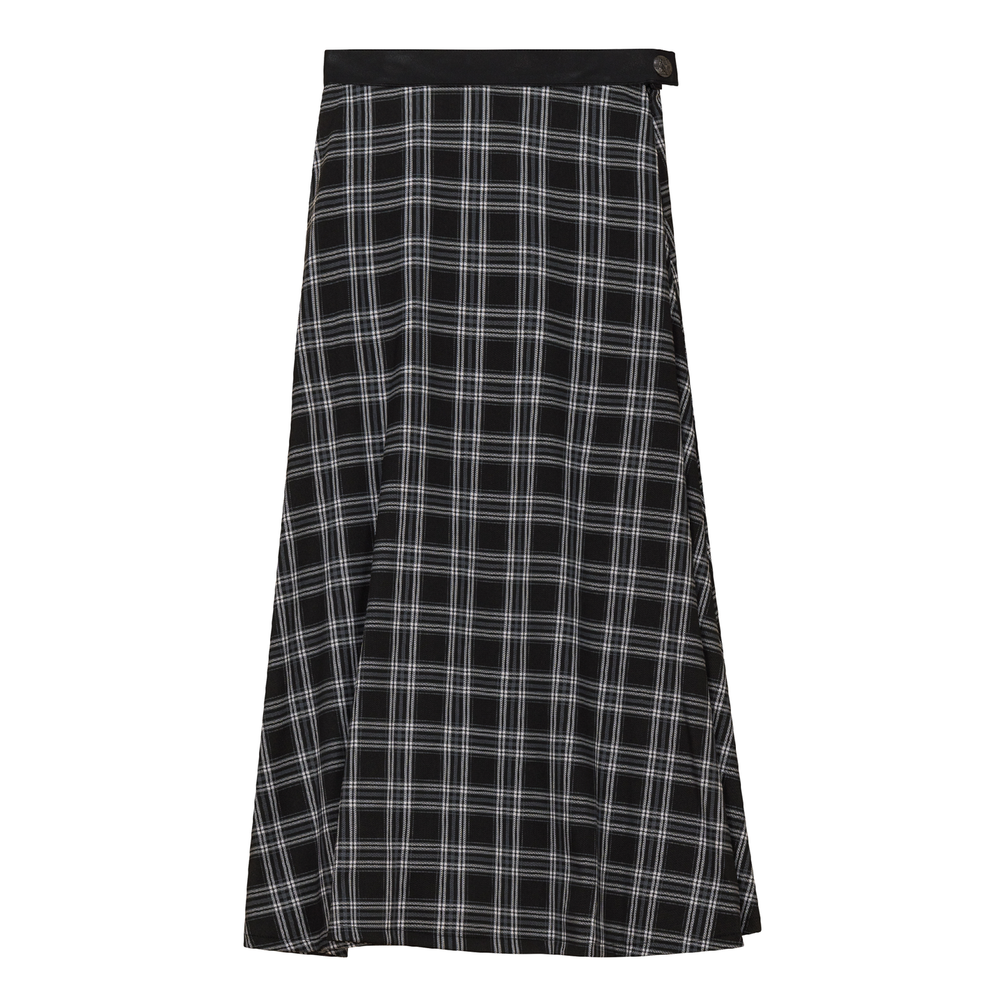 Plaid Fly Front Midi Skirt Black Grey