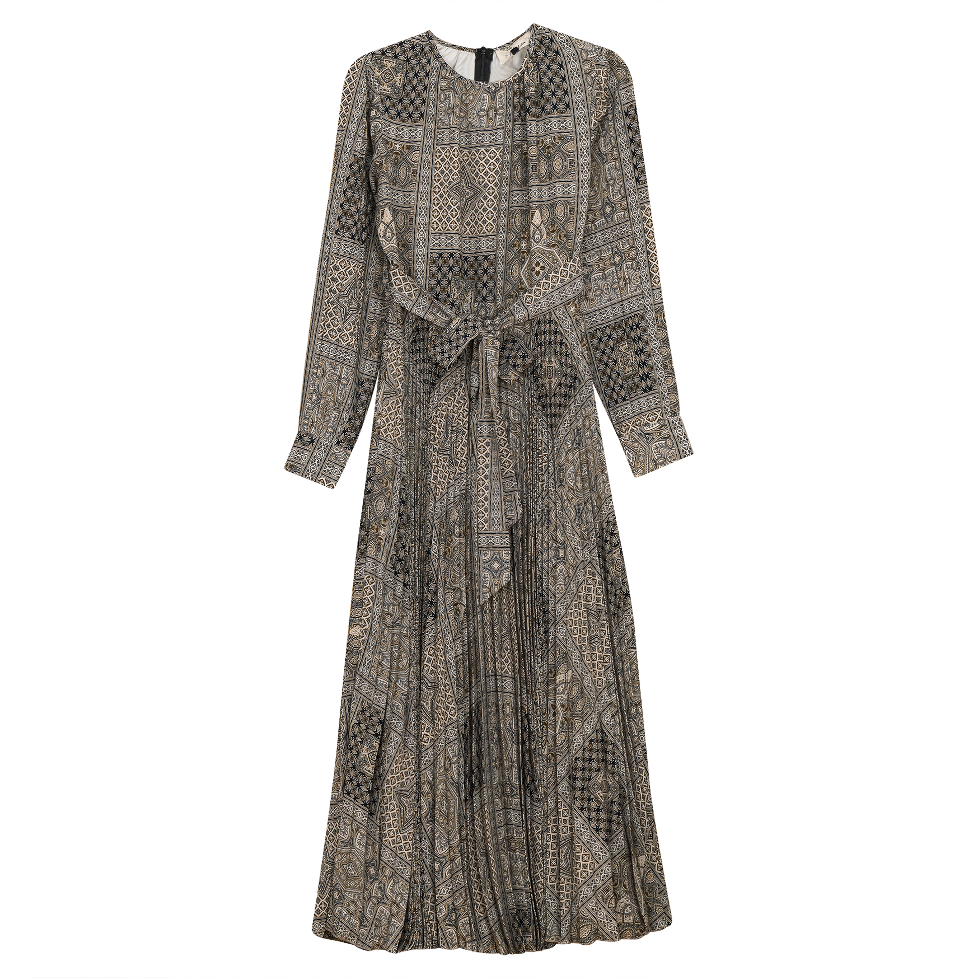 Satin Mosaic pleated Midi Dress Black Mosaic