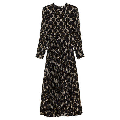 Satin Mosaic pleated Midi Dress Black Taupe