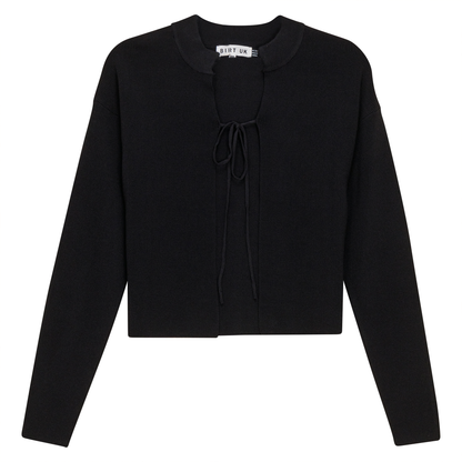 Rib Knit Cropped Tie Bolero Black