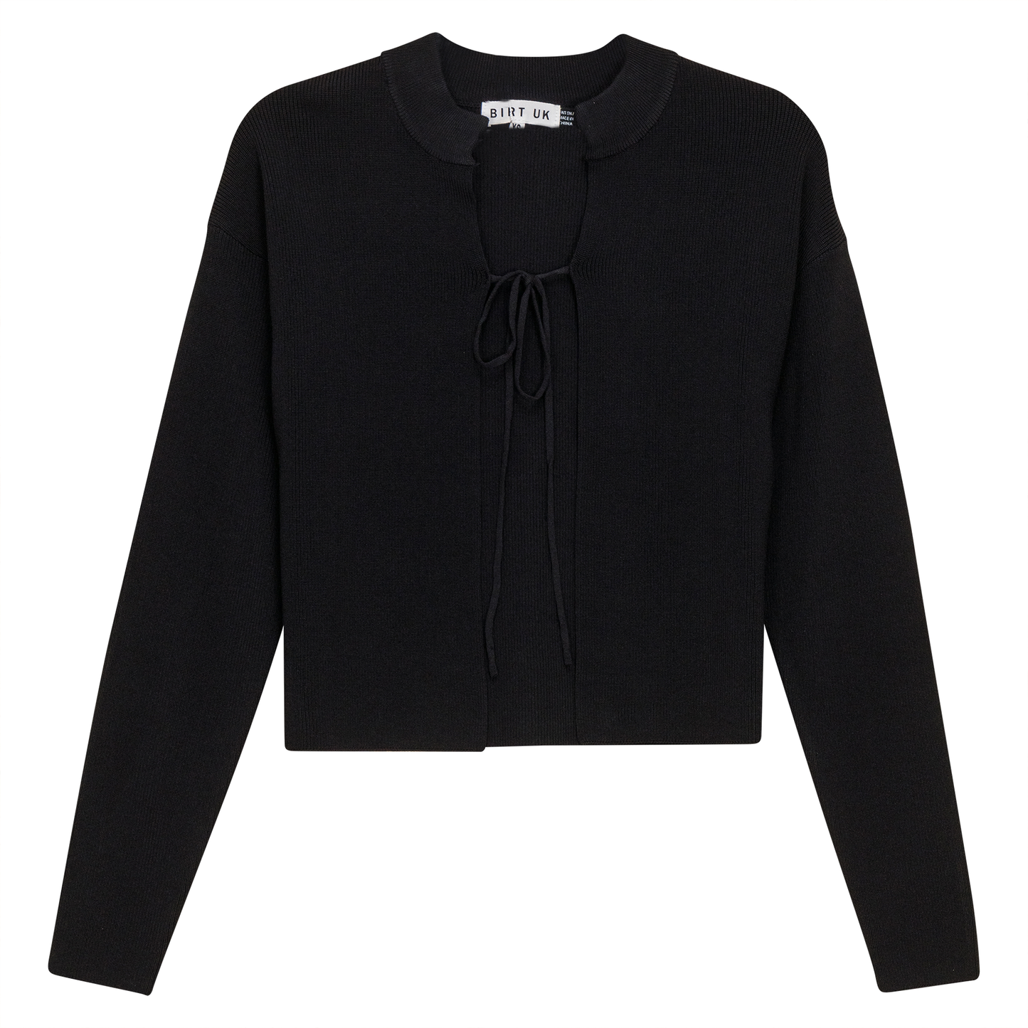 Rib Knit Cropped Tie Bolero Black