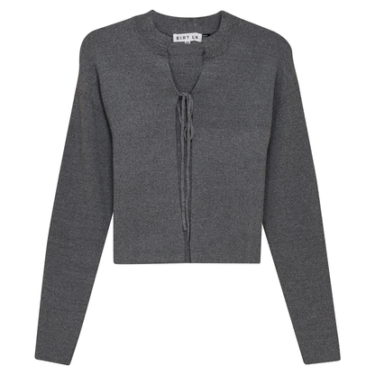 Rib Knit Cropped Tie Bolero Dark Grey Mix